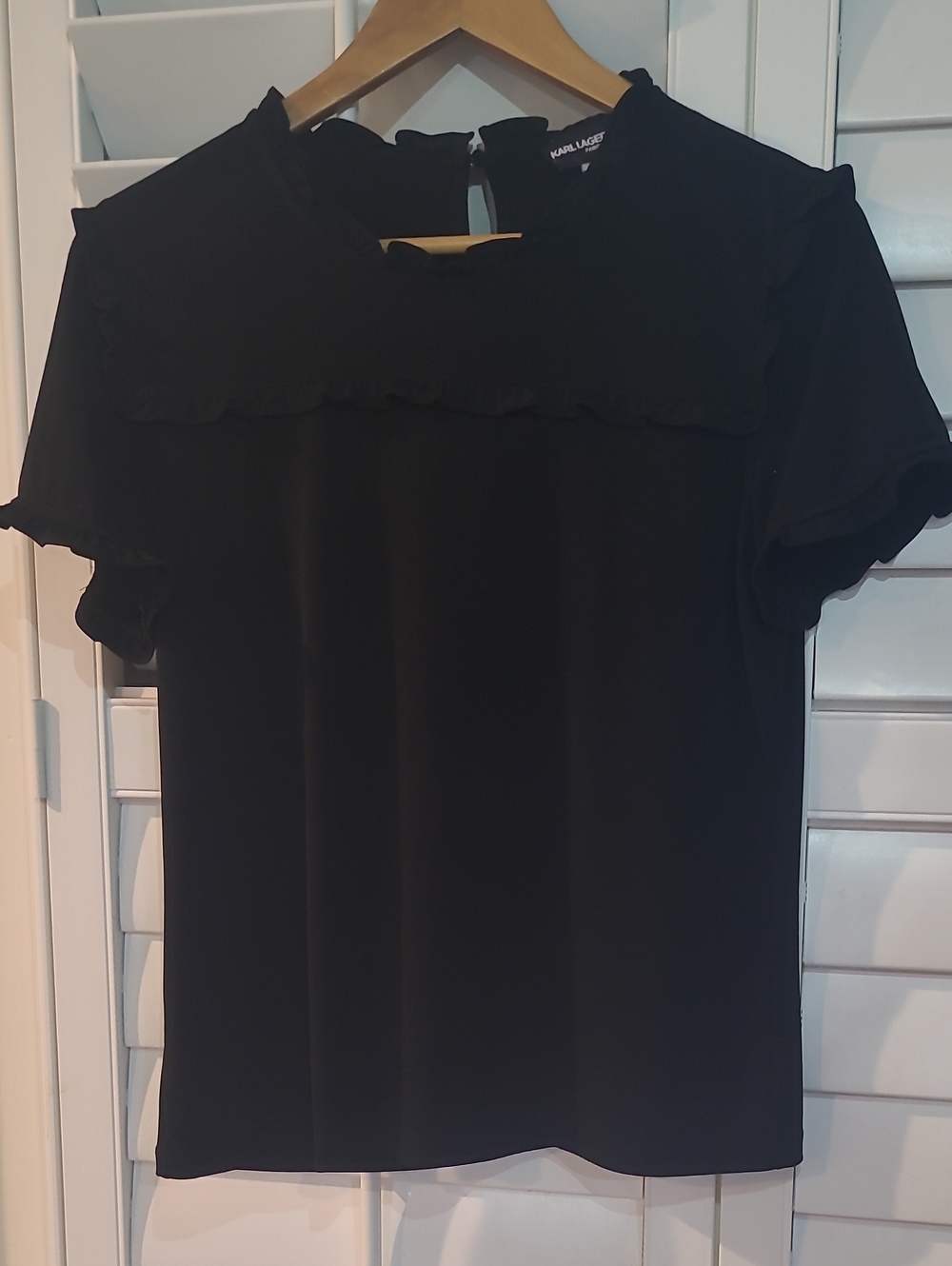 Karl Lagerfeld Black Ruffle-Sleeve Blouse